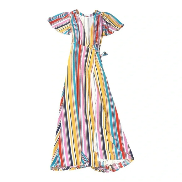 Louna Meghan Wrap Dress Stripe Sz S Beach Resortwear Casual Maxi Vibrant - Picture 3 of 6